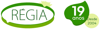 logo regia cosméticos 19 anos